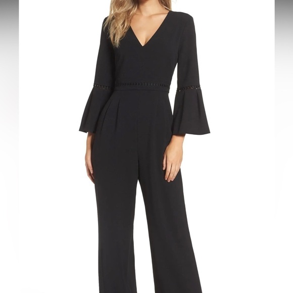 ELIZA J Bell Sleeve Wide Leg JUMPSUIT SIZE 2, BLACK from NORDSTROM - Picture 4 of 16